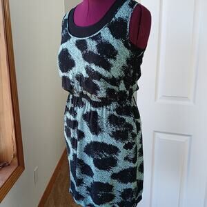 Animal Print Racerback Layered Look Dress Medium mesh blouson midi green black